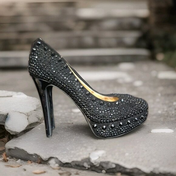 Gianni Bini Satin Studded Beaded Platform Stiletto Heels Women's Size 6 - Picture 4 of 8